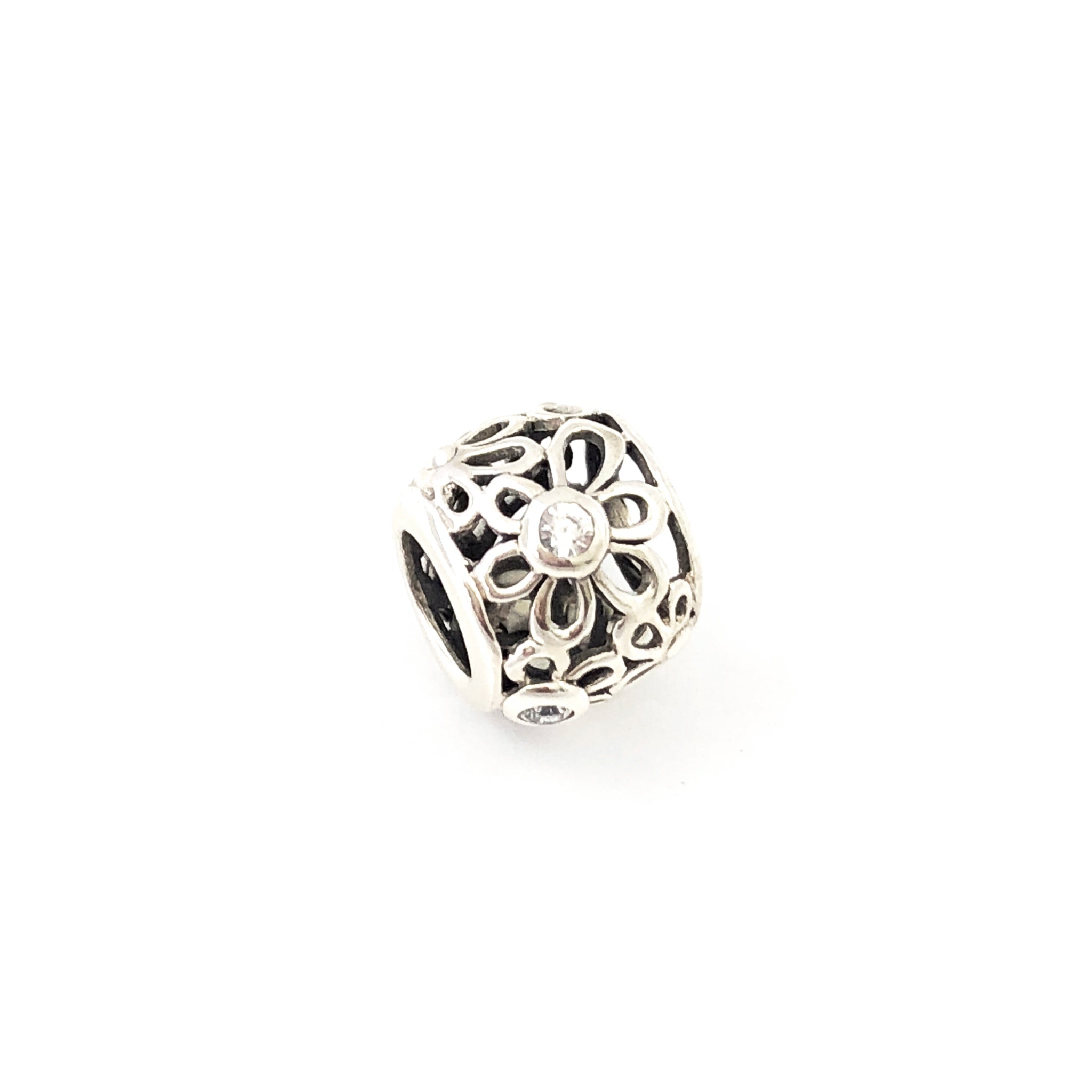 Flowers & CZ Charm Bead - Stone Heart 