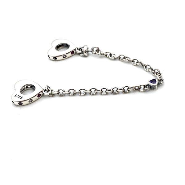 Silver Heart With Crystals Safety Chain - Stone Heart 