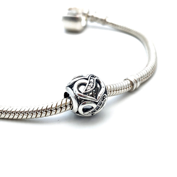 Radiant Ribbon of Love Charm Bead - Stone Heart 