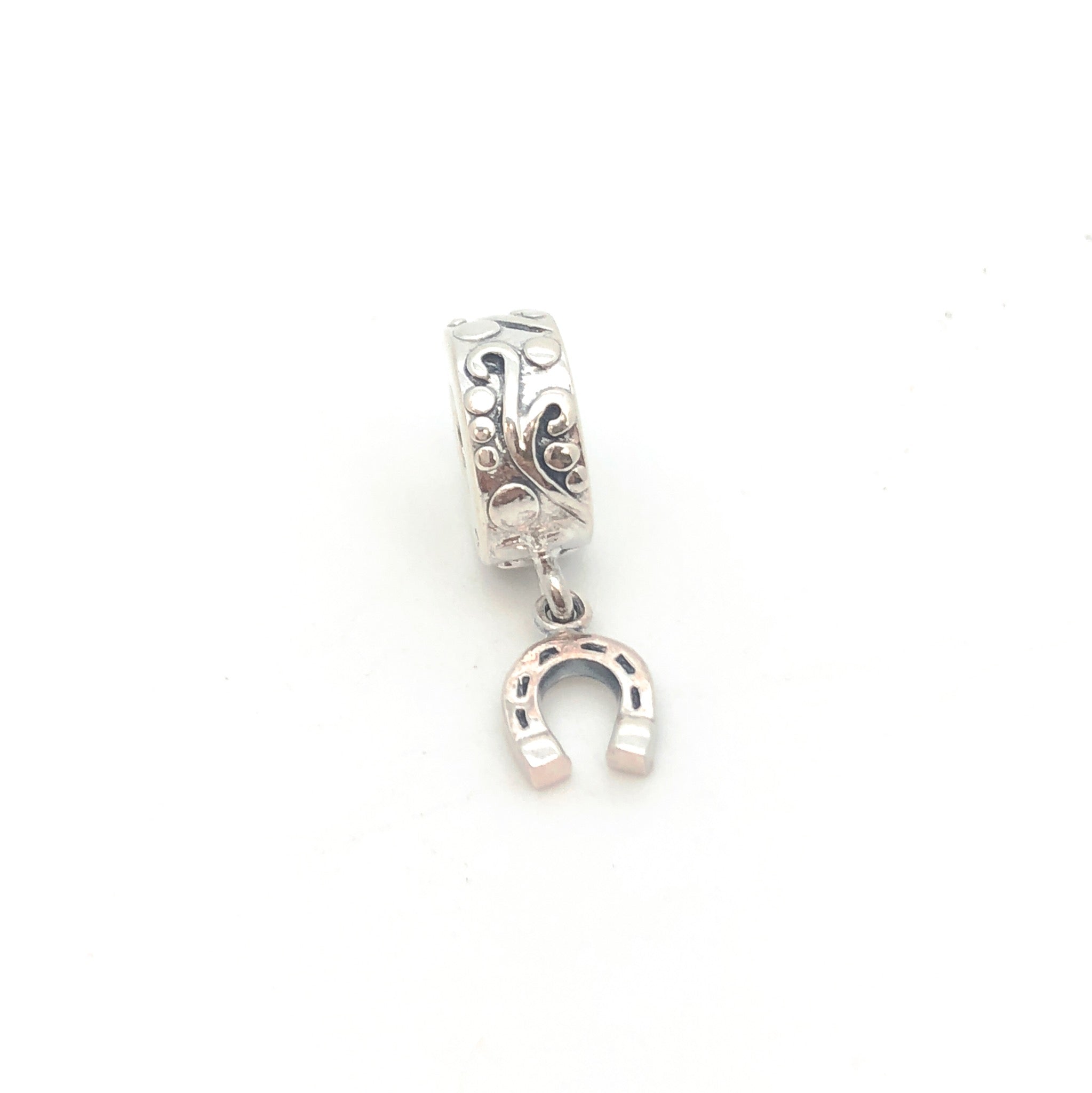 Horse Shoe Dangling Charm Bead - Stone Heart 