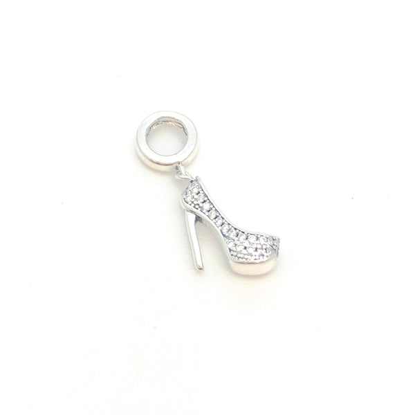 High Heeled Shoe CZ Charm Bead - Stone Heart 