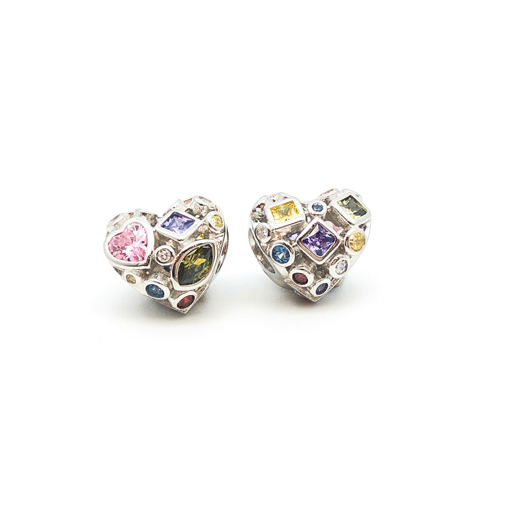 Colourful Heart Charm Bead - Stone Heart 