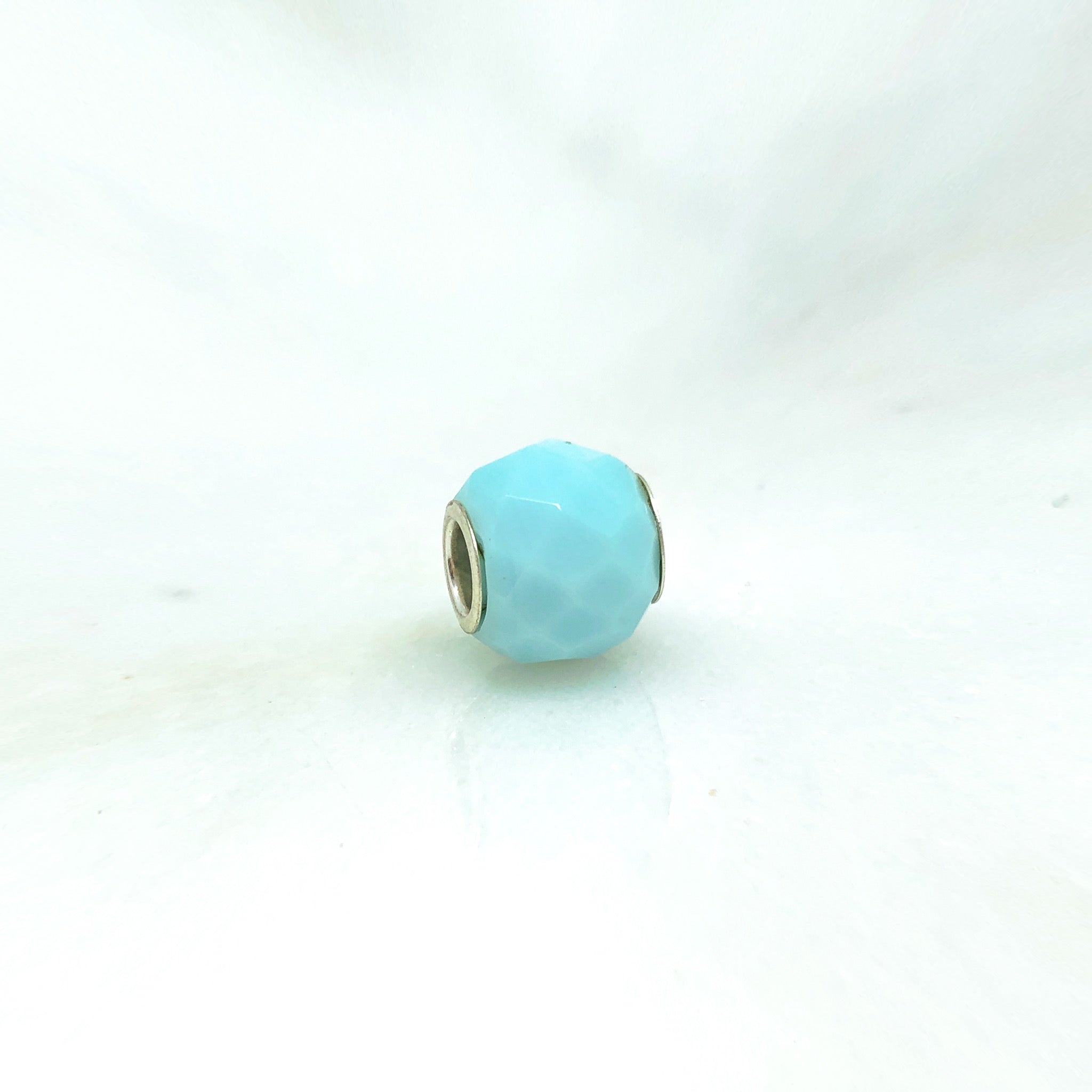 Gem Charm Bead - Aqua Marine - Stone Heart 