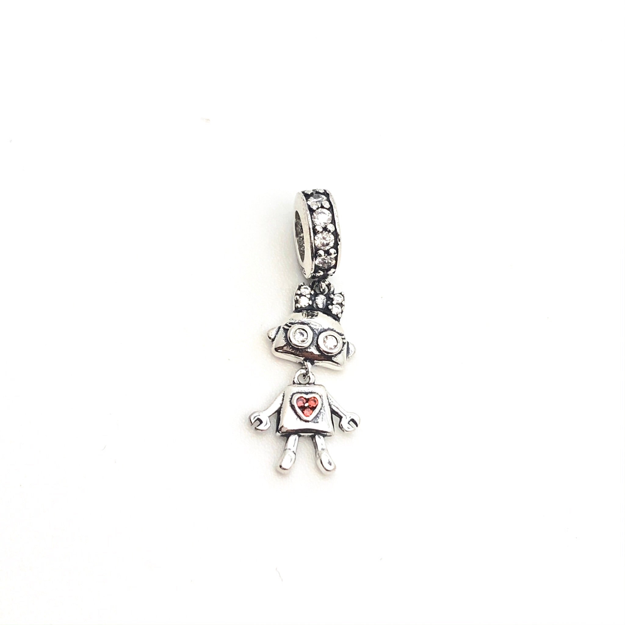 Robot Girl Dangling Charm Bead - Stone Heart 