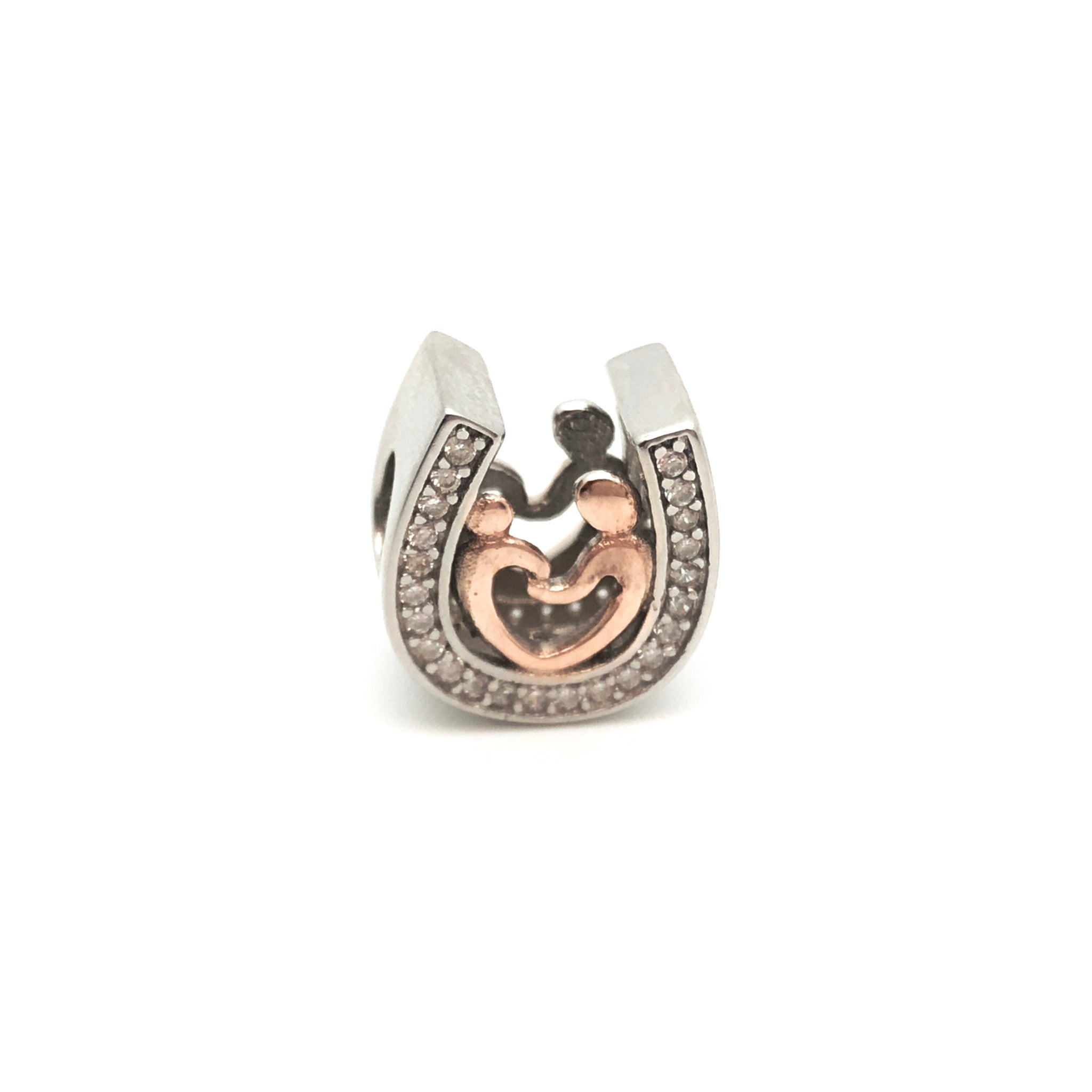 Horseshoe Mom & Child Charm Bead - Stone Heart 