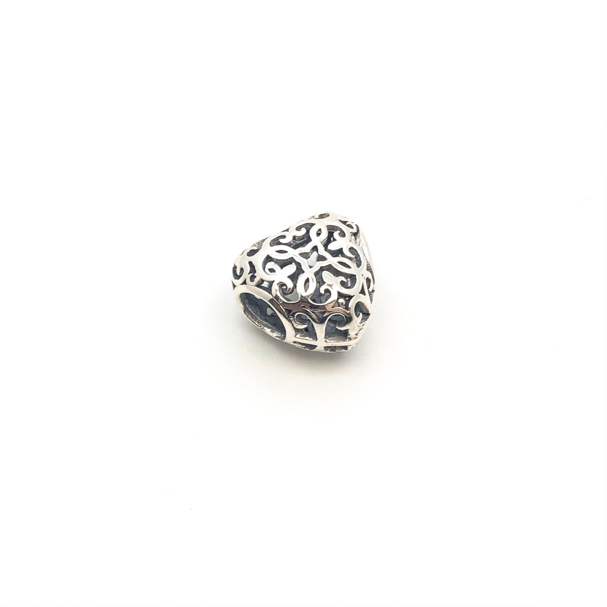 Heart - Filigree Openwork Charm Bead - Stone Heart 