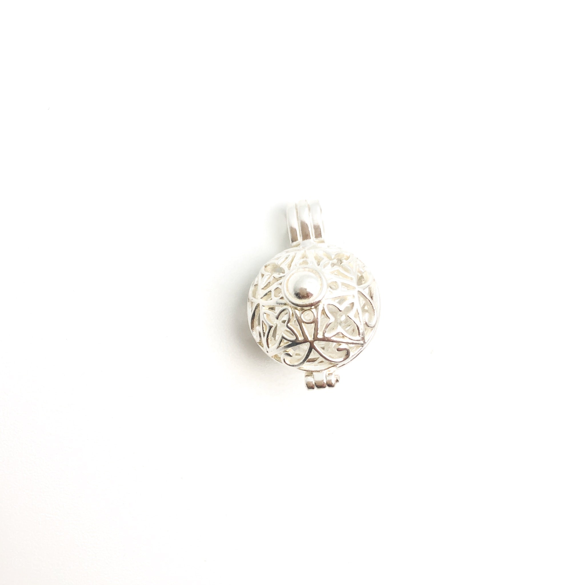 Openwork Filigree Round Cage Pendant - Stone Heart 