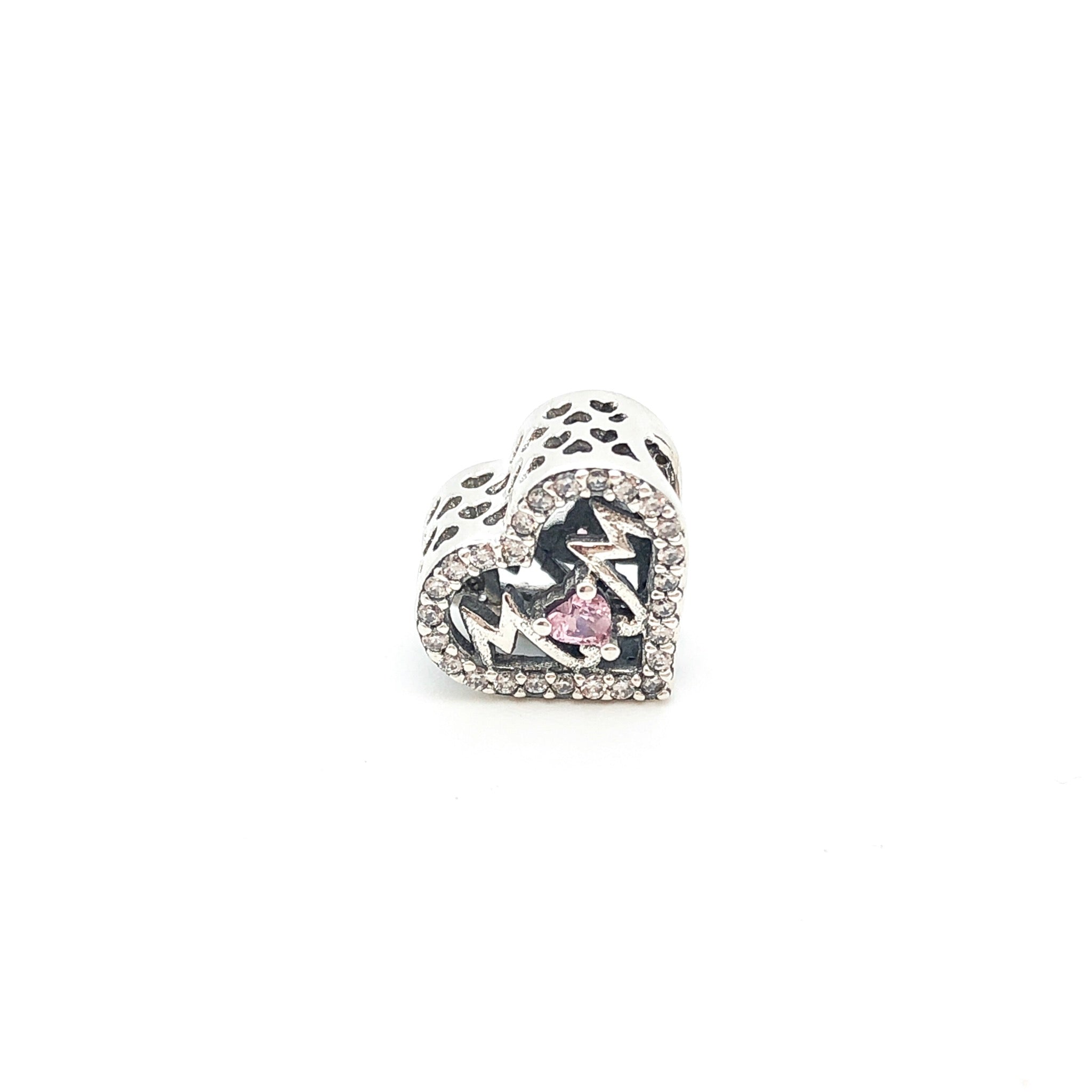 Mom in CZ Heart Charm Bead - Stone Heart 