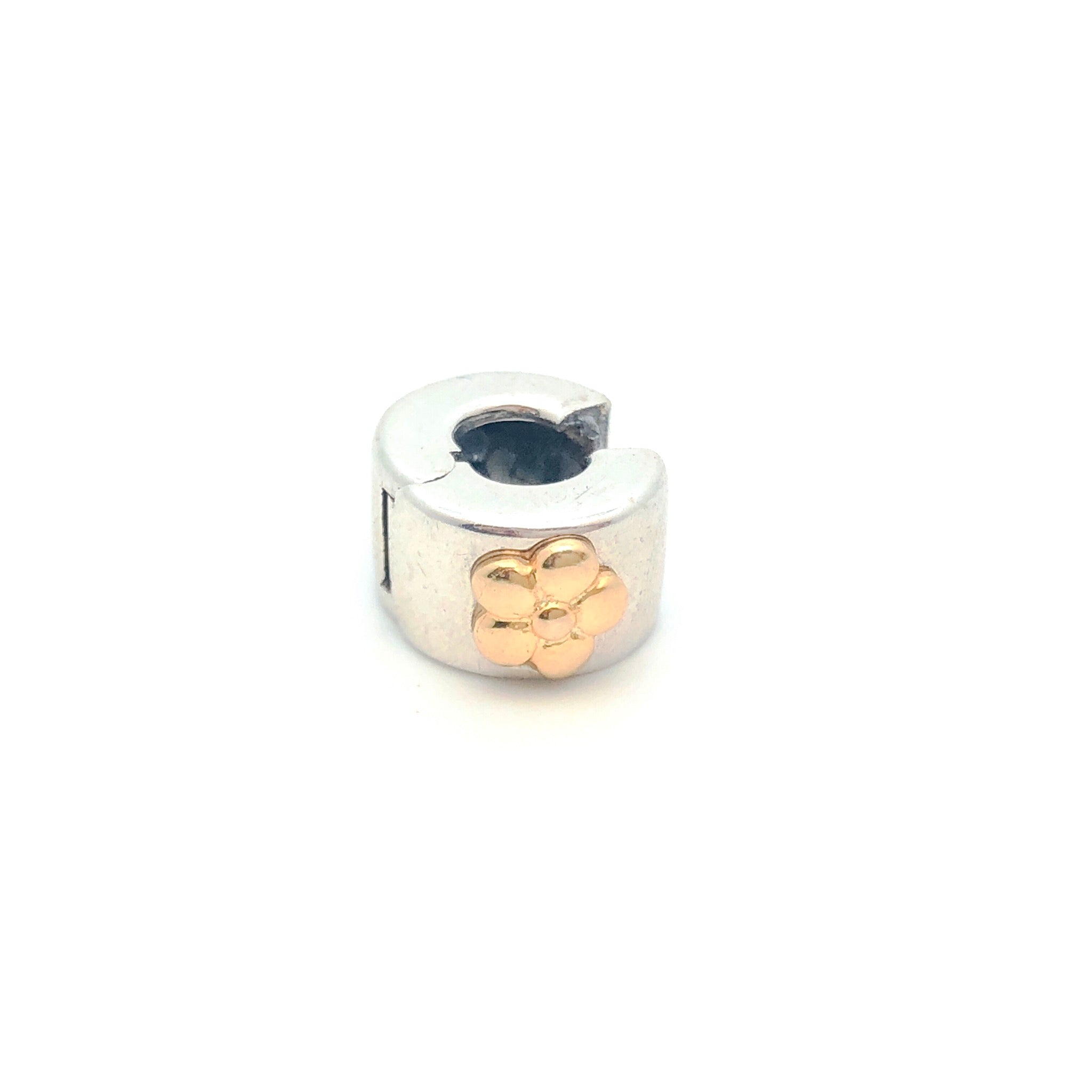 Gold Flower Charm Bead Clip - Stone Heart 