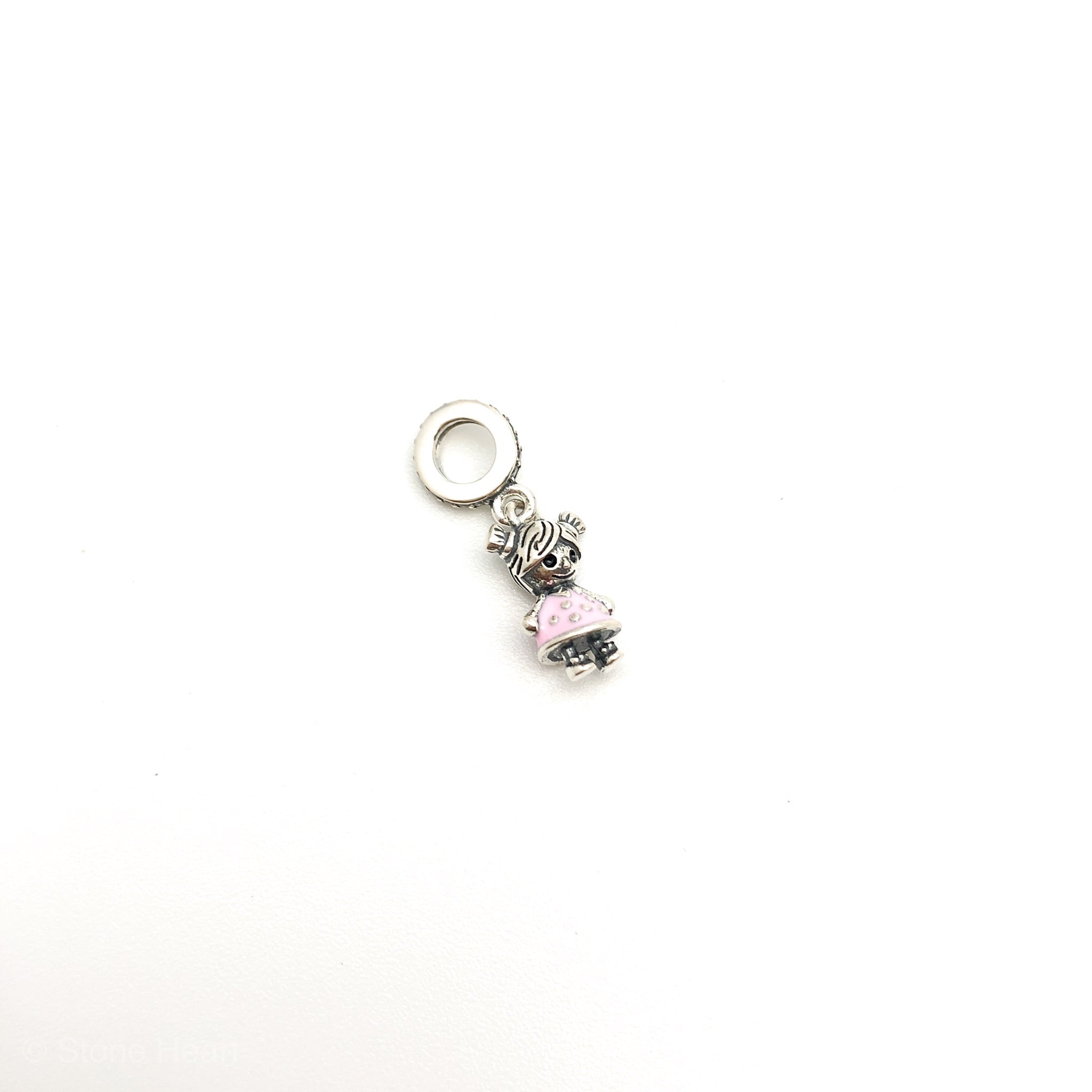 Girl in Pink Dress Charm Bead - Stone Heart 